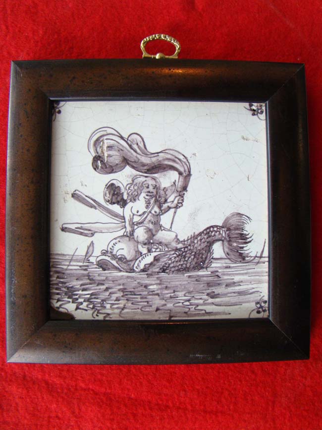 A 17th century Dutch Delft tile in manganese circa 1675